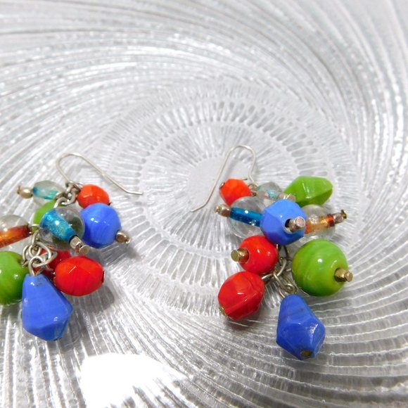 Beaded Cluster Dangle Earrings Multi Color - Picture 8 of 9